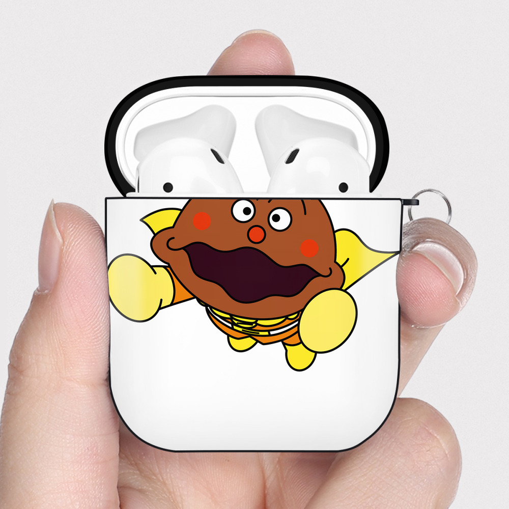 （画像用） アンパンマン Anpanman AirPods 第2世代保護ケース ハードシェル ブラック 耐衝撃・防指紋・カラビナ付き