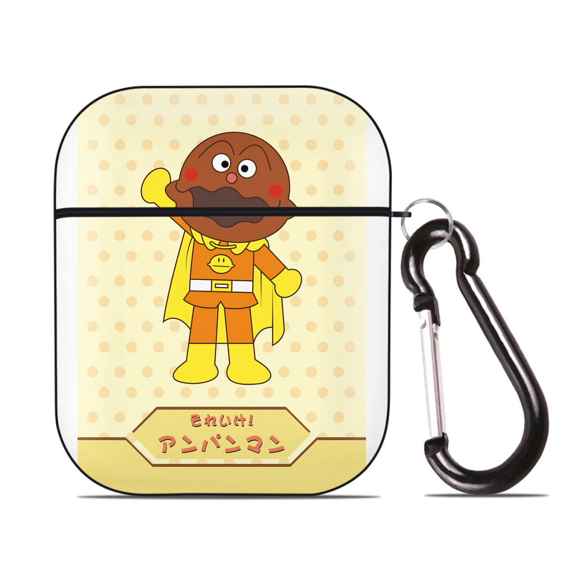 （画像用） アンパンマン Anpanman AirPods 第2世代保護ケース ハードシェル ブラック 耐衝撃・防指紋・カラビナ付き