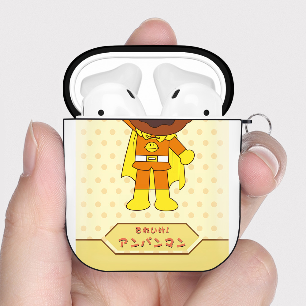 （画像用） アンパンマン Anpanman AirPods 第2世代保護ケース ハードシェル ブラック 耐衝撃・防指紋・カラビナ付き