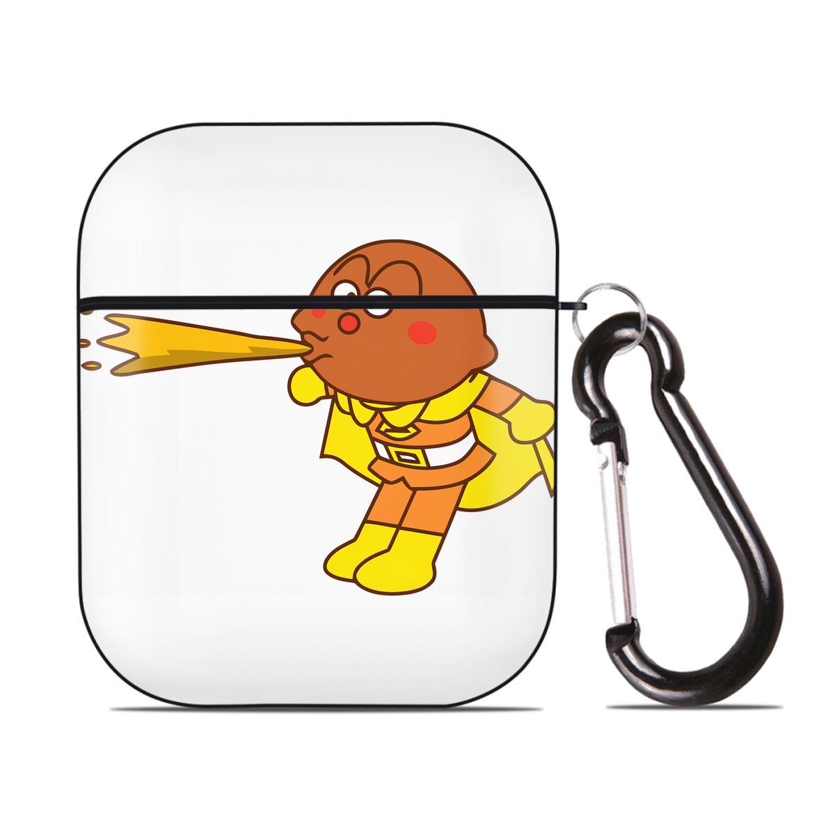 （画像用） アンパンマン Anpanman AirPods 第2世代保護ケース ハードシェル ブラック 耐衝撃・防指紋・カラビナ付き