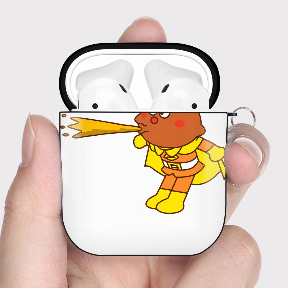 （画像用） アンパンマン Anpanman AirPods 第2世代保護ケース ハードシェル ブラック 耐衝撃・防指紋・カラビナ付き
