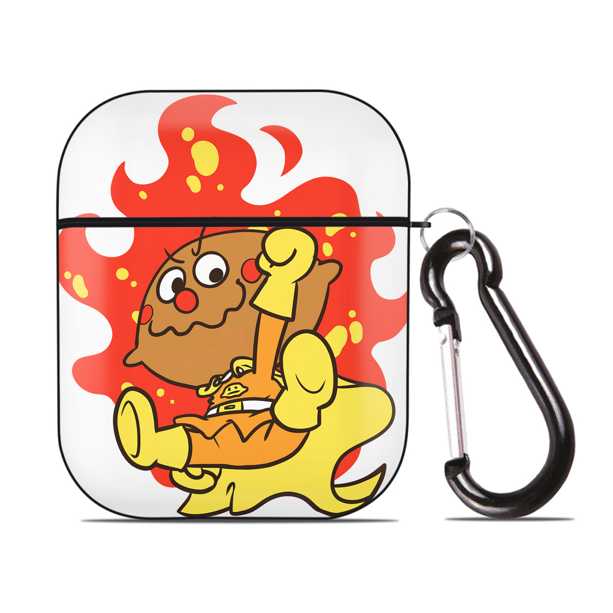 （画像用） アンパンマン Anpanman AirPods 第2世代保護ケース ハードシェル ブラック 耐衝撃・防指紋・カラビナ付き