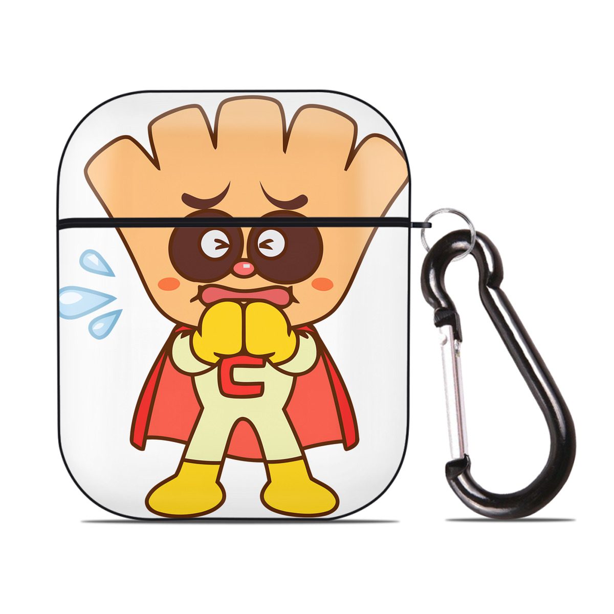 （画像用） アンパンマン Anpanman AirPods 第2世代保護ケース ハードシェル ブラック 耐衝撃・防指紋・カラビナ付き