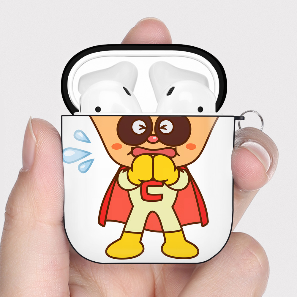 （画像用） アンパンマン Anpanman AirPods 第2世代保護ケース ハードシェル ブラック 耐衝撃・防指紋・カラビナ付き