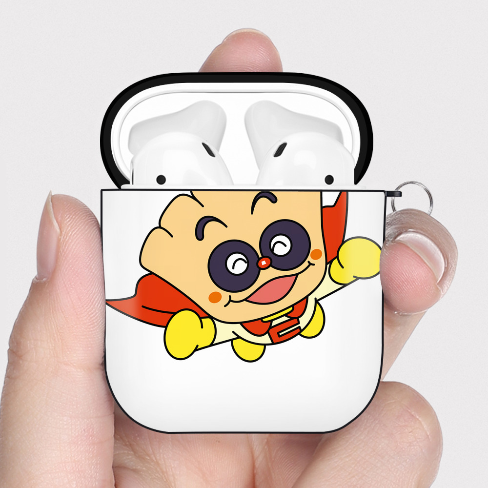 （画像用） アンパンマン Anpanman AirPods 第2世代保護ケース ハードシェル ブラック 耐衝撃・防指紋・カラビナ付き