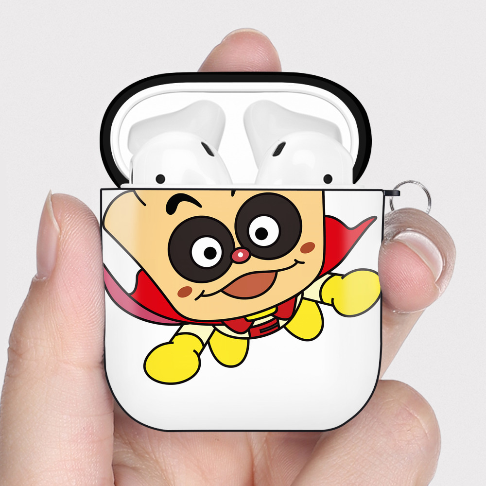 （画像用） アンパンマン Anpanman AirPods 第2世代保護ケース ハードシェル ブラック 耐衝撃・防指紋・カラビナ付き