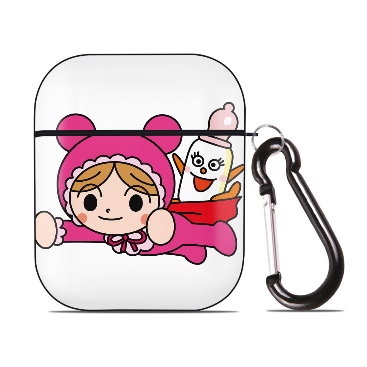 （画像用） アンパンマン Anpanman AirPods 第2世代保護ケース ハードシェル ブラック 耐衝撃・防指紋・カラビナ付き