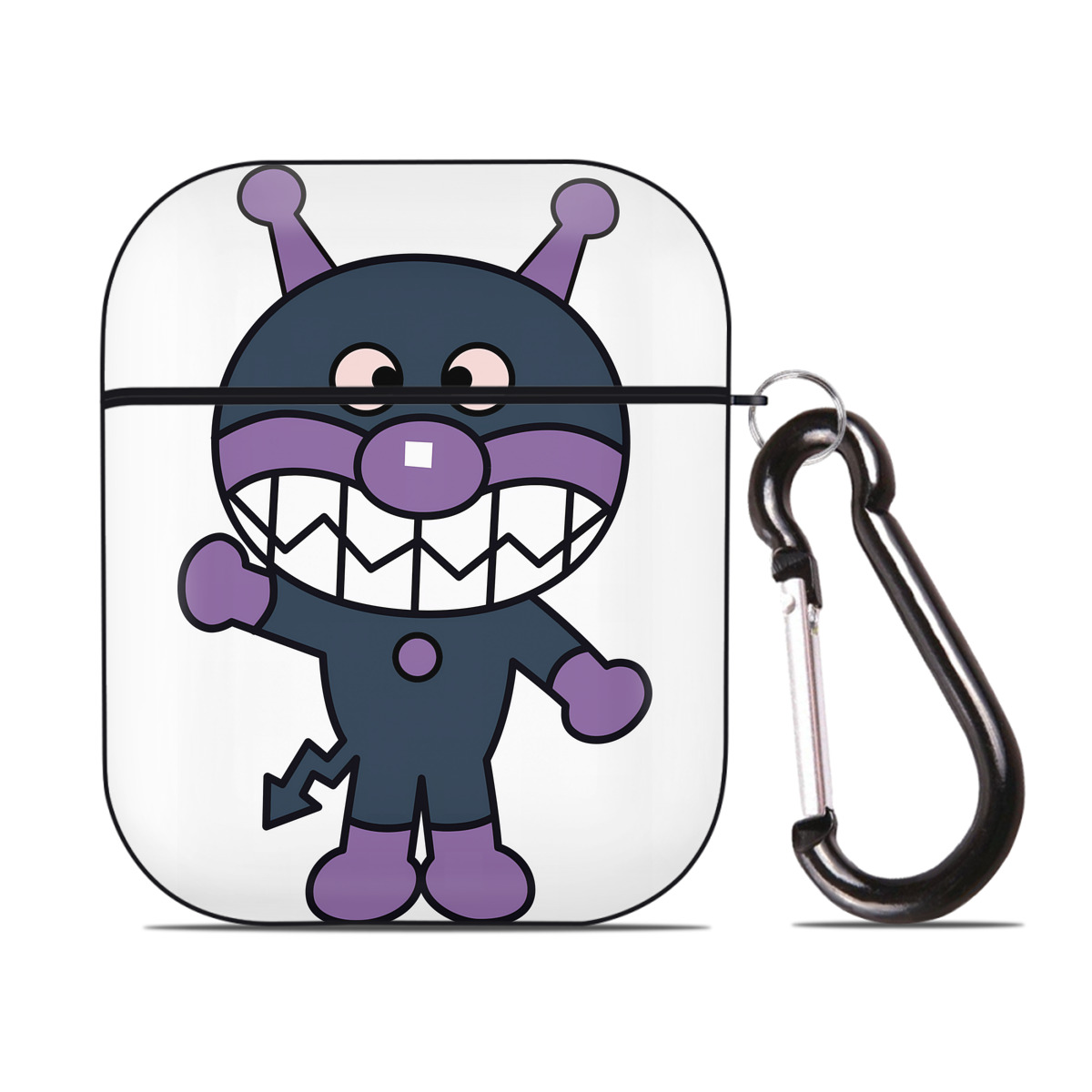 （画像用） アンパンマン Anpanman AirPods 第2世代保護ケース ハードシェル ブラック 耐衝撃・防指紋・カラビナ付き