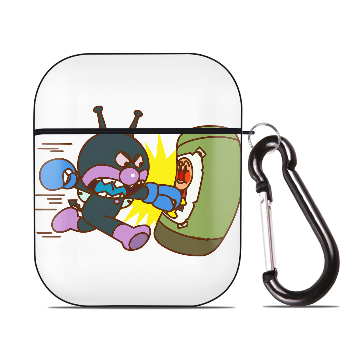 （画像用） アンパンマン Anpanman AirPods 第2世代保護ケース ハードシェル ブラック 耐衝撃・防指紋・カラビナ付き