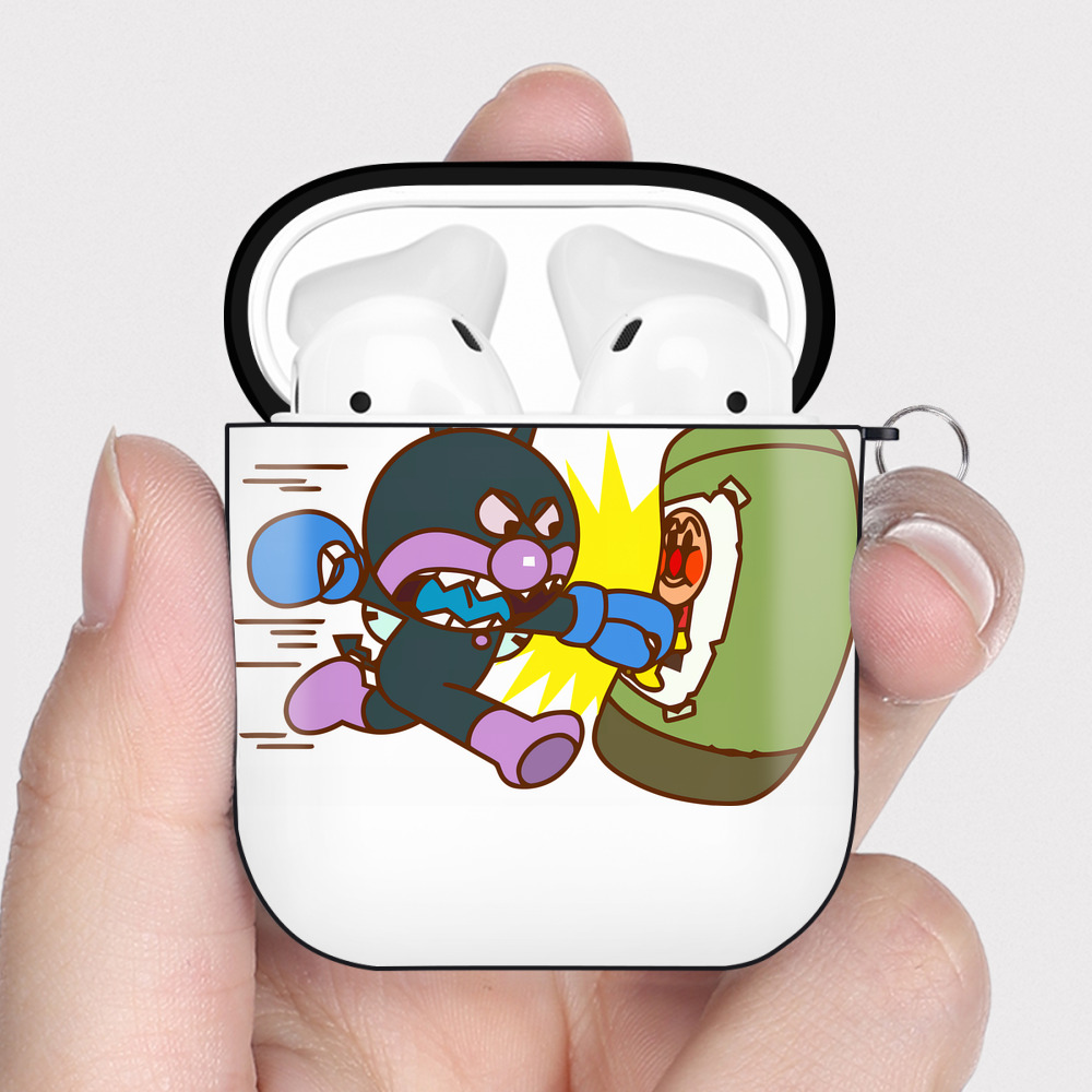 （画像用） アンパンマン Anpanman AirPods 第2世代保護ケース ハードシェル ブラック 耐衝撃・防指紋・カラビナ付き