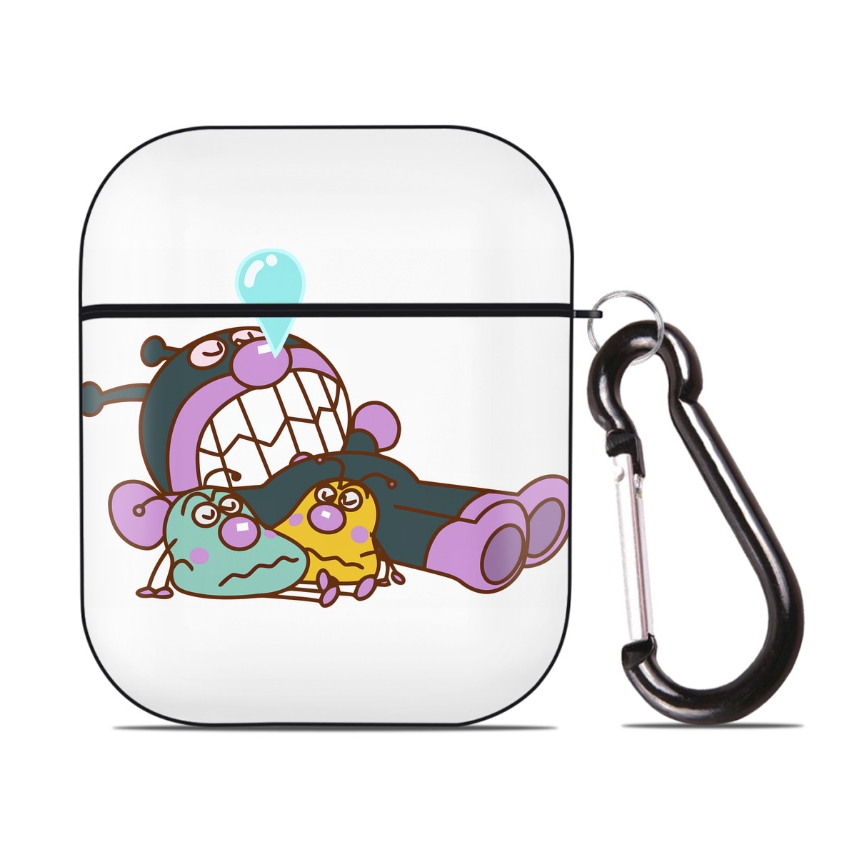（画像用） アンパンマン Anpanman AirPods 第2世代保護ケース ハードシェル ブラック 耐衝撃・防指紋・カラビナ付き