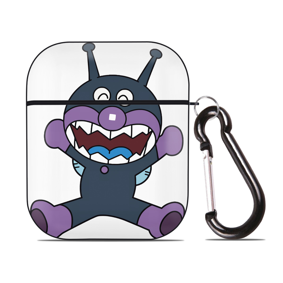 （画像用） アンパンマン Anpanman AirPods 第2世代保護ケース ハードシェル ブラック 耐衝撃・防指紋・カラビナ付き