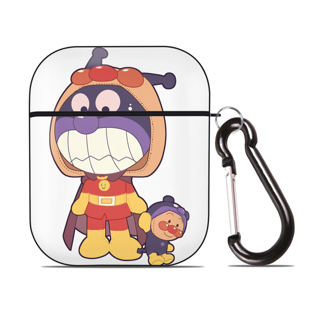 （画像用） アンパンマン Anpanman AirPods 第2世代保護ケース ハードシェル ブラック 耐衝撃・防指紋・カラビナ付き