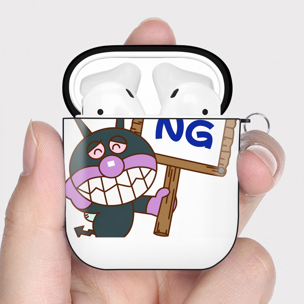 （画像用） アンパンマン Anpanman AirPods 第2世代保護ケース ハードシェル ブラック 耐衝撃・防指紋・カラビナ付き