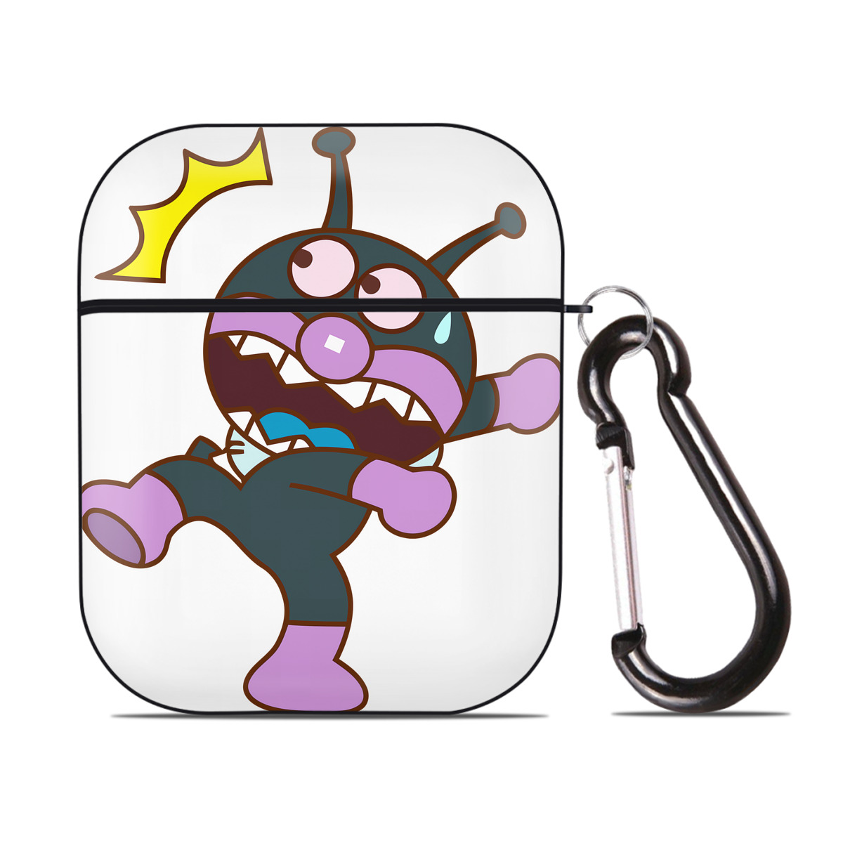 （画像用） アンパンマン Anpanman AirPods 第2世代保護ケース ハードシェル ブラック 耐衝撃・防指紋・カラビナ付き