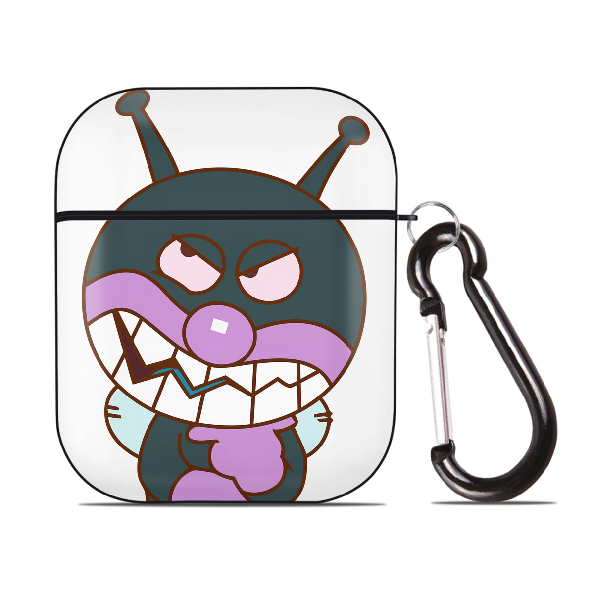 （画像用） アンパンマン Anpanman AirPods 第2世代保護ケース ハードシェル ブラック 耐衝撃・防指紋・カラビナ付き