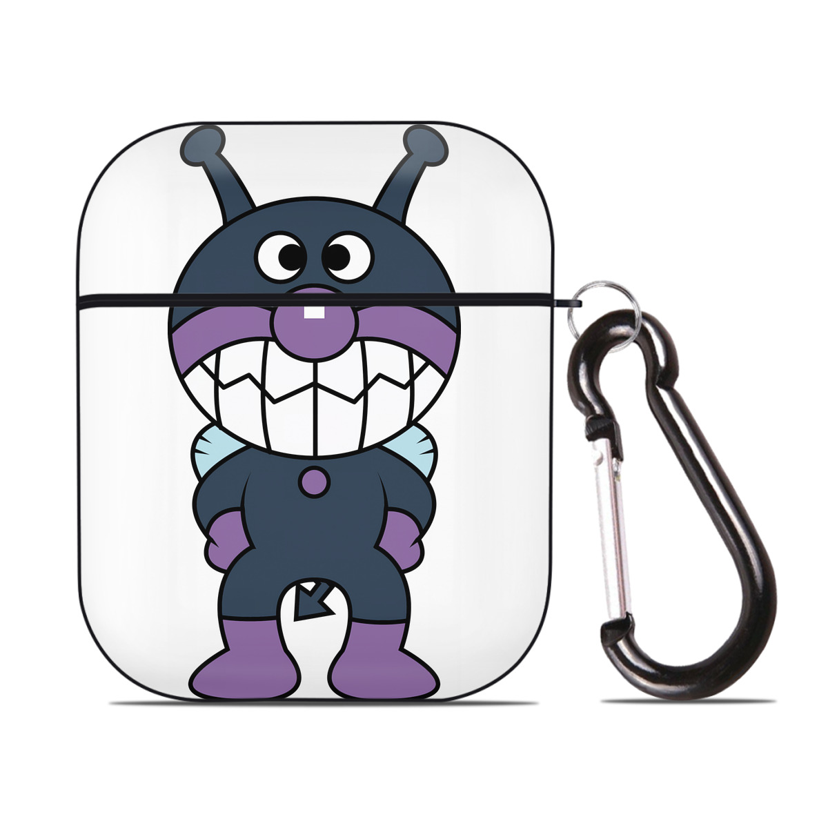 （画像用） アンパンマン Anpanman AirPods 第2世代保護ケース ハードシェル ブラック 耐衝撃・防指紋・カラビナ付き