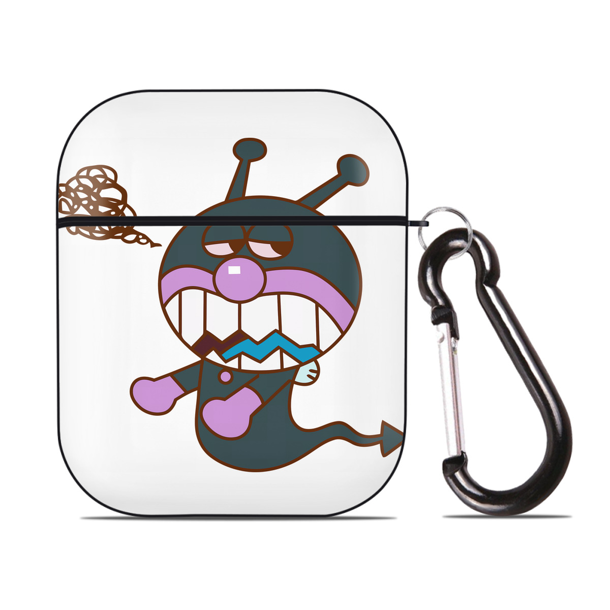 （画像用） アンパンマン Anpanman AirPods 第2世代保護ケース ハードシェル ブラック 耐衝撃・防指紋・カラビナ付き