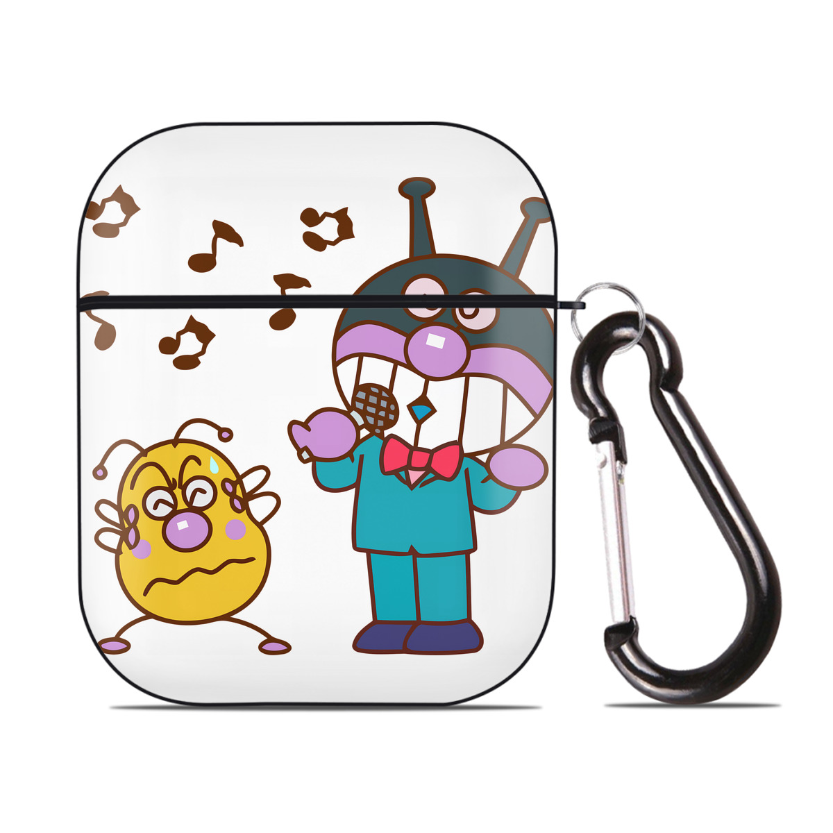 （画像用） アンパンマン Anpanman AirPods 第2世代保護ケース ハードシェル ブラック 耐衝撃・防指紋・カラビナ付き