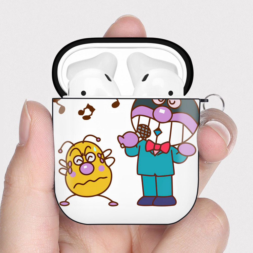 （画像用） アンパンマン Anpanman AirPods 第2世代保護ケース ハードシェル ブラック 耐衝撃・防指紋・カラビナ付き