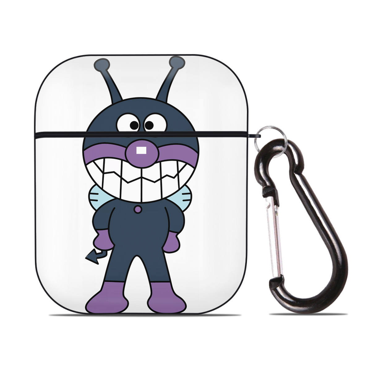 （画像用） アンパンマン Anpanman AirPods 第2世代保護ケース ハードシェル ブラック 耐衝撃・防指紋・カラビナ付き