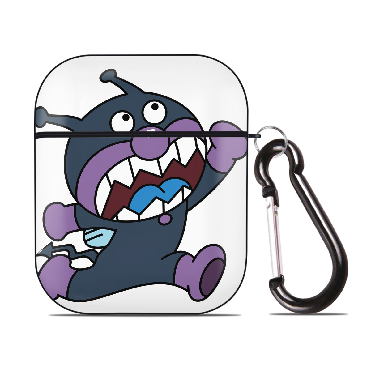 （画像用） アンパンマン Anpanman AirPods 第2世代保護ケース ハードシェル ブラック 耐衝撃・防指紋・カラビナ付き