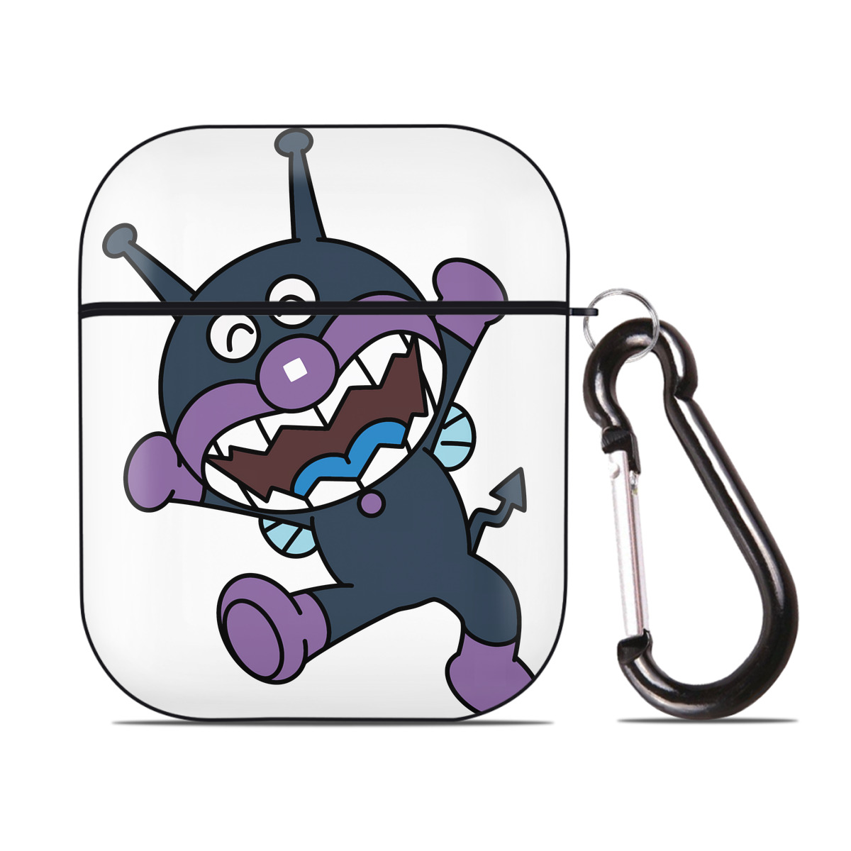 （画像用） アンパンマン Anpanman AirPods 第2世代保護ケース ハードシェル ブラック 耐衝撃・防指紋・カラビナ付き