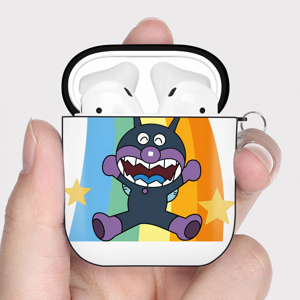 （画像用） アンパンマン Anpanman AirPods 第2世代保護ケース ハードシェル ブラック 耐衝撃・防指紋・カラビナ付き