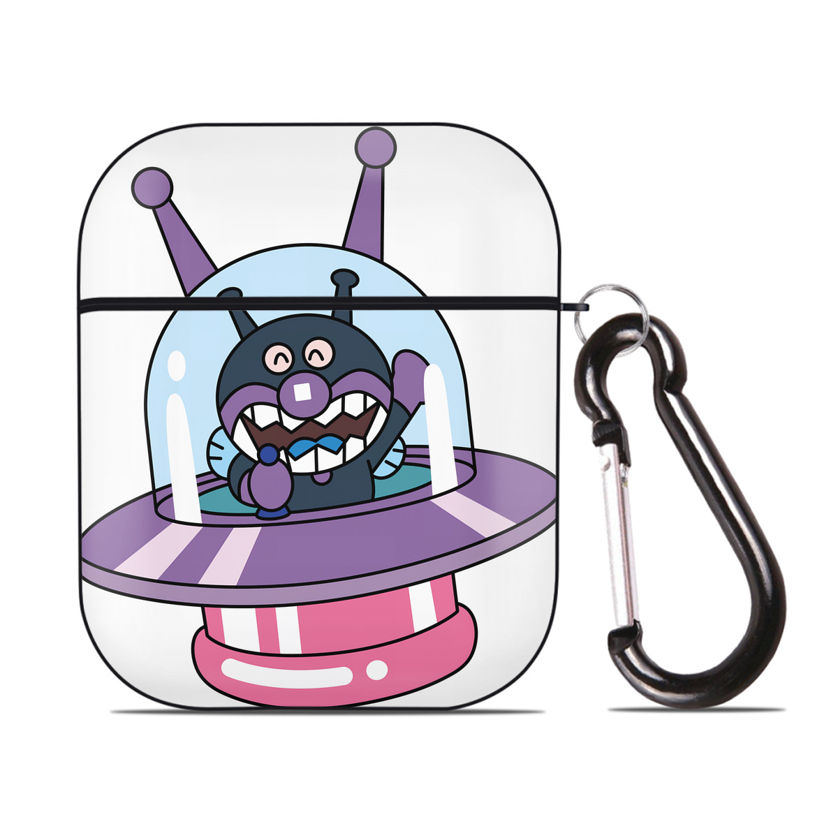 （画像用） アンパンマン Anpanman AirPods 第2世代保護ケース ハードシェル ブラック 耐衝撃・防指紋・カラビナ付き