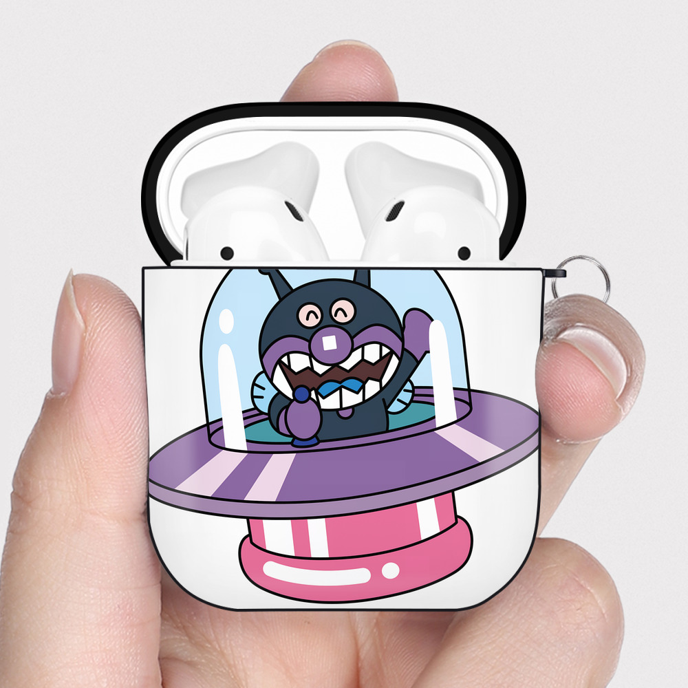 （画像用） アンパンマン Anpanman AirPods 第2世代保護ケース ハードシェル ブラック 耐衝撃・防指紋・カラビナ付き