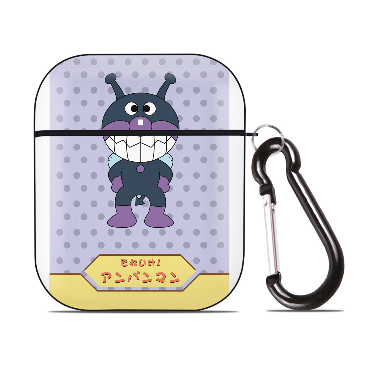 （画像用） アンパンマン Anpanman AirPods 第2世代保護ケース ハードシェル ブラック 耐衝撃・防指紋・カラビナ付き