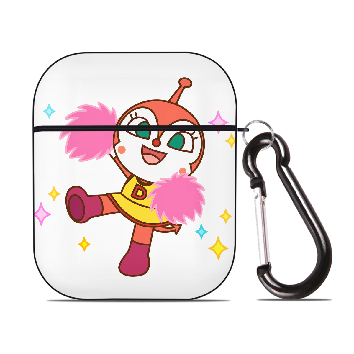 （画像用） アンパンマン Anpanman AirPods 第2世代保護ケース ハードシェル ブラック 耐衝撃・防指紋・カラビナ付き