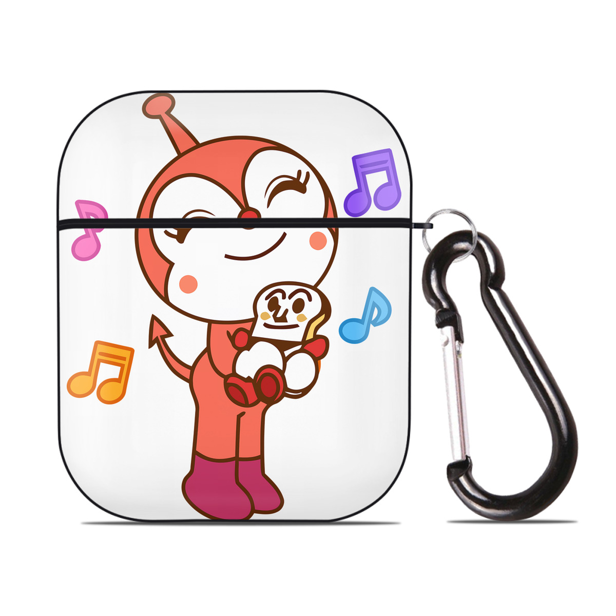 （画像用） アンパンマン Anpanman AirPods 第2世代保護ケース ハードシェル ブラック 耐衝撃・防指紋・カラビナ付き