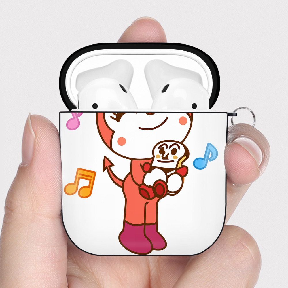 （画像用） アンパンマン Anpanman AirPods 第2世代保護ケース ハードシェル ブラック 耐衝撃・防指紋・カラビナ付き