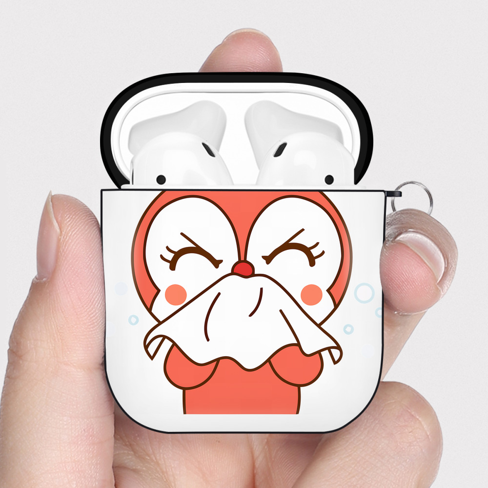 （画像用） アンパンマン Anpanman AirPods 第2世代保護ケース ハードシェル ブラック 耐衝撃・防指紋・カラビナ付き