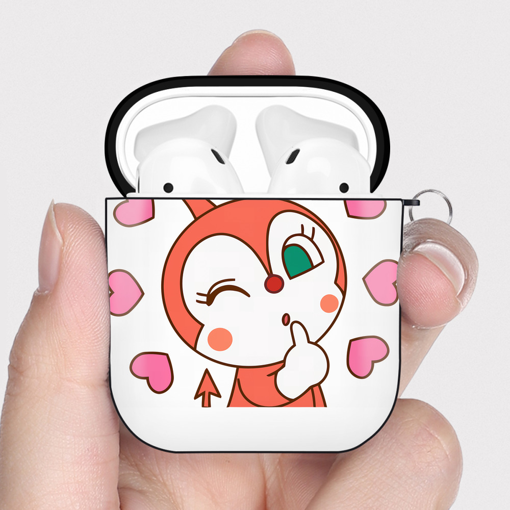 （画像用） アンパンマン Anpanman AirPods 第2世代保護ケース ハードシェル ブラック 耐衝撃・防指紋・カラビナ付き