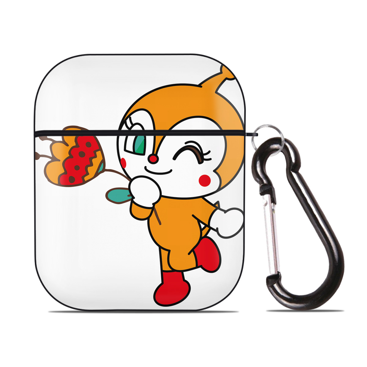 （画像用） アンパンマン Anpanman AirPods 第2世代保護ケース ハードシェル ブラック 耐衝撃・防指紋・カラビナ付き