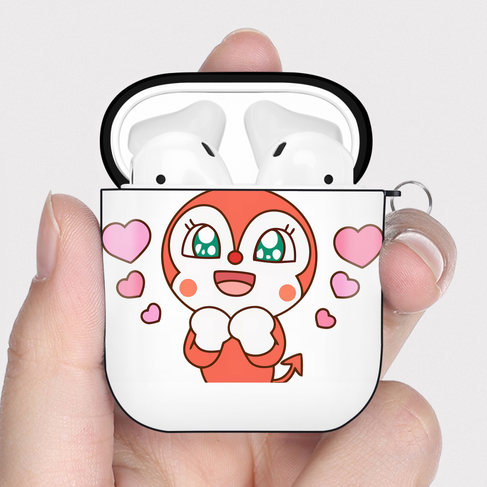 （画像用） アンパンマン Anpanman AirPods 第2世代保護ケース ハードシェル ブラック 耐衝撃・防指紋・カラビナ付き