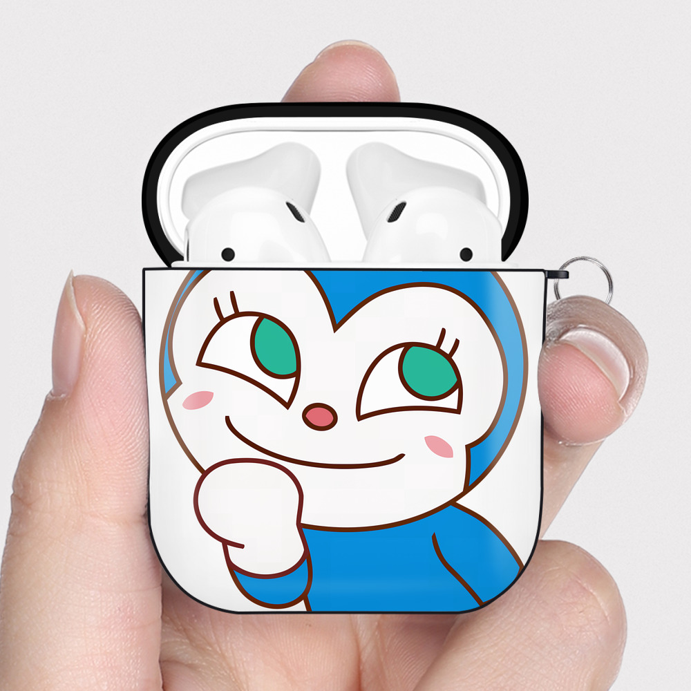 （画像用） アンパンマン Anpanman AirPods 第2世代保護ケース ハードシェル ブラック 耐衝撃・防指紋・カラビナ付き