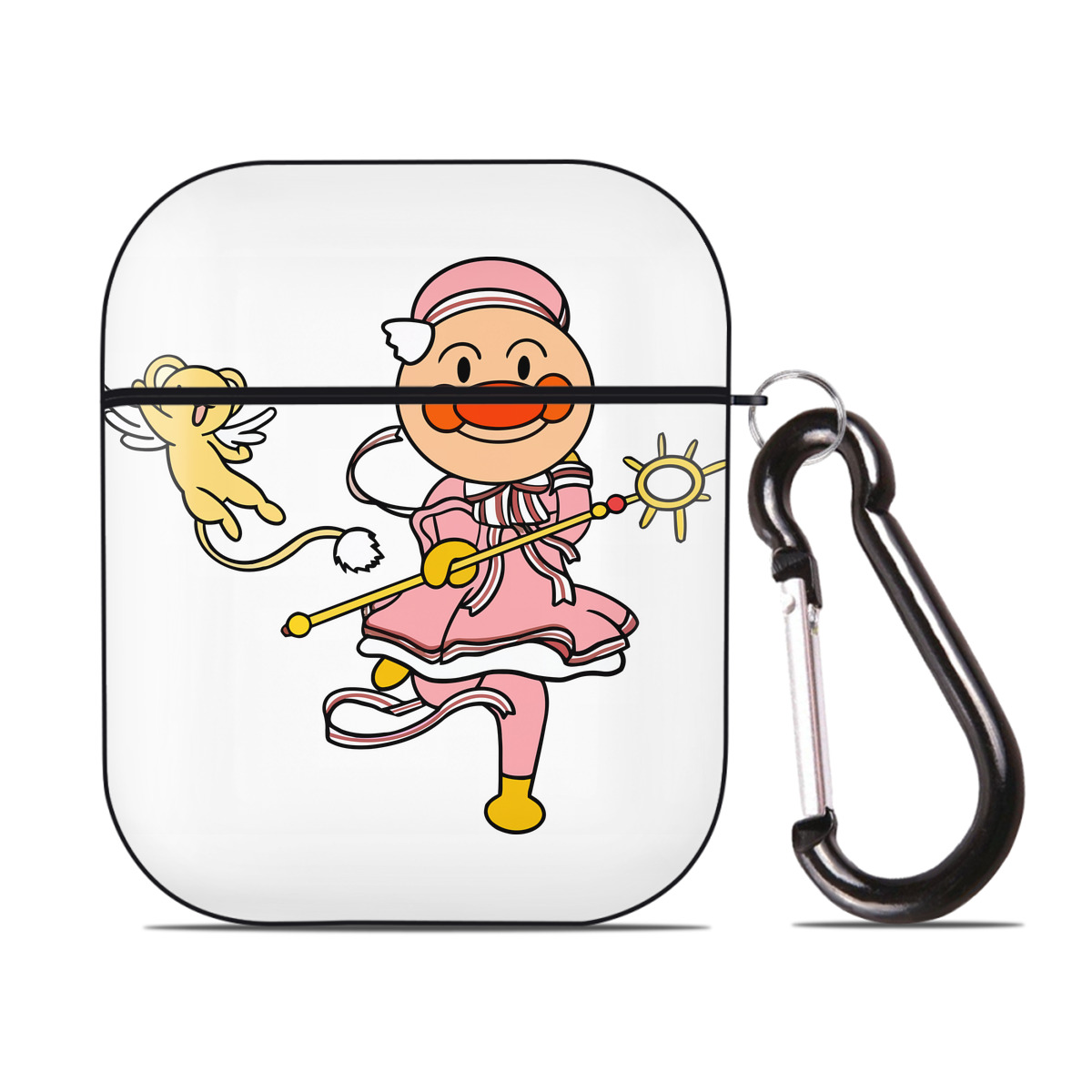 （画像用） アンパンマン Anpanman AirPods 第2世代保護ケース ハードシェル ブラック 耐衝撃・防指紋・カラビナ付き