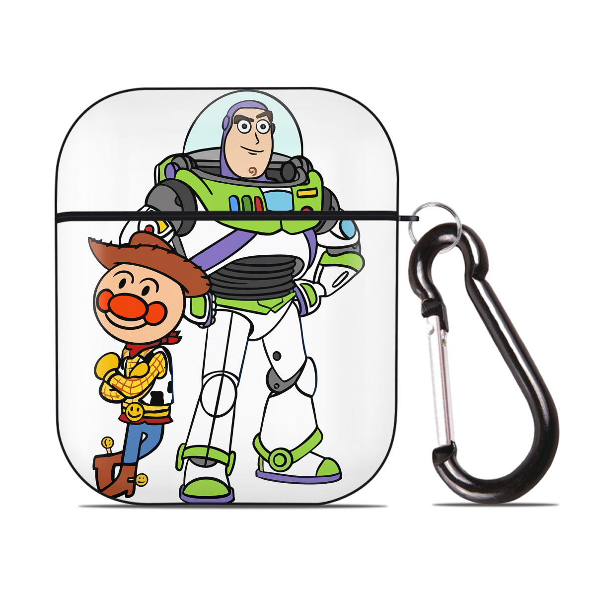 （画像用） アンパンマン Anpanman AirPods 第2世代保護ケース ハードシェル ブラック 耐衝撃・防指紋・カラビナ付き