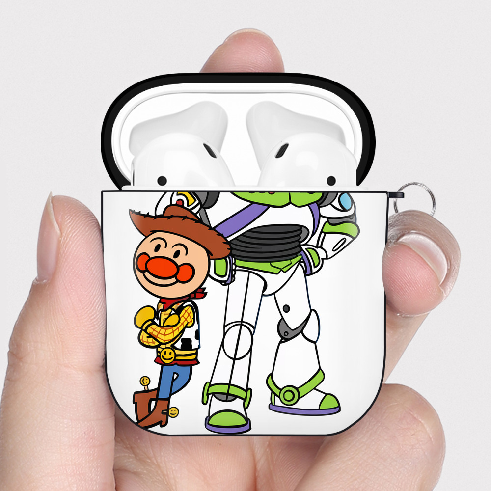（画像用） アンパンマン Anpanman AirPods 第2世代保護ケース ハードシェル ブラック 耐衝撃・防指紋・カラビナ付き