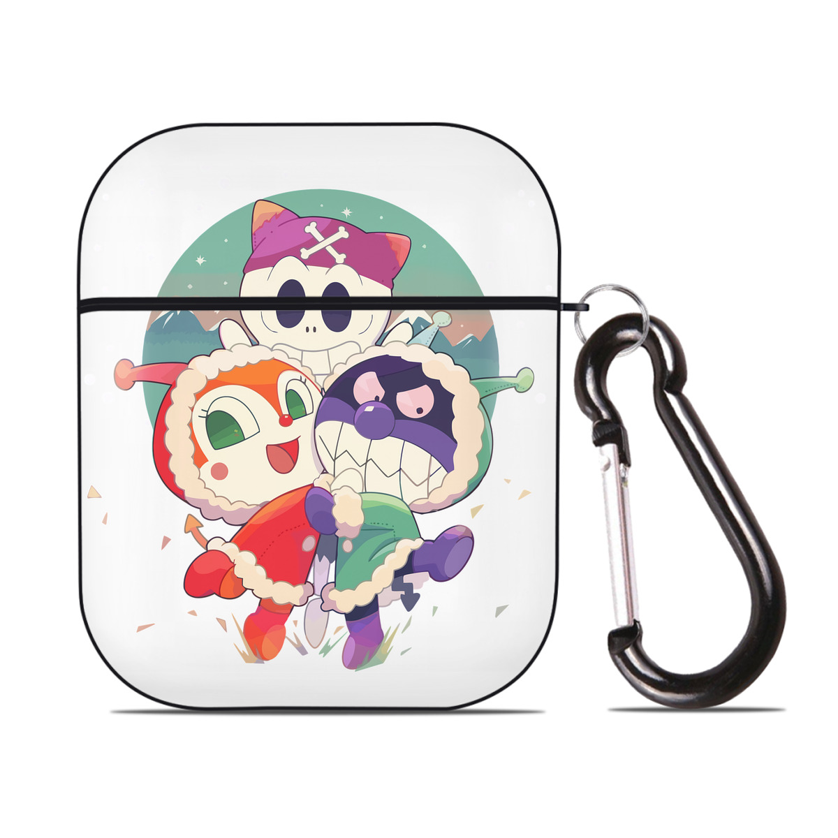 （画像用） アンパンマン Anpanman AirPods 第2世代保護ケース ハードシェル ブラック 耐衝撃・防指紋・カラビナ付き