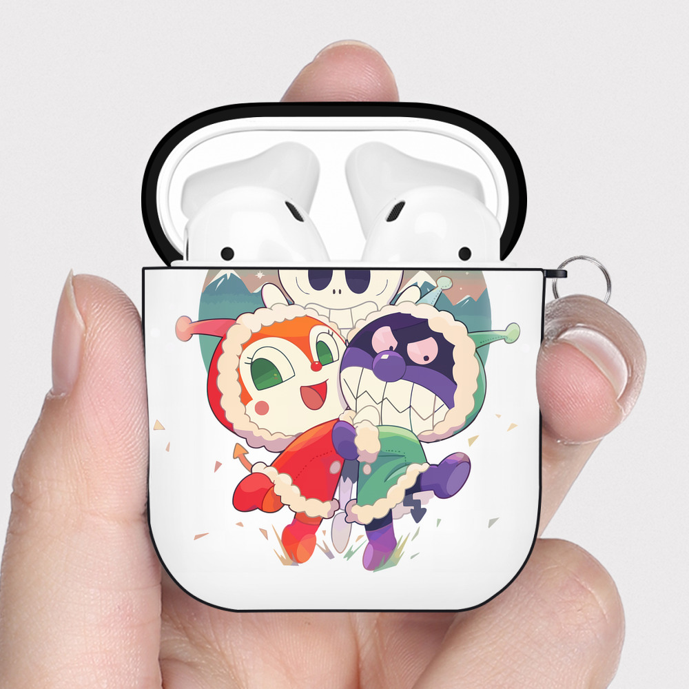 （画像用） アンパンマン Anpanman AirPods 第2世代保護ケース ハードシェル ブラック 耐衝撃・防指紋・カラビナ付き