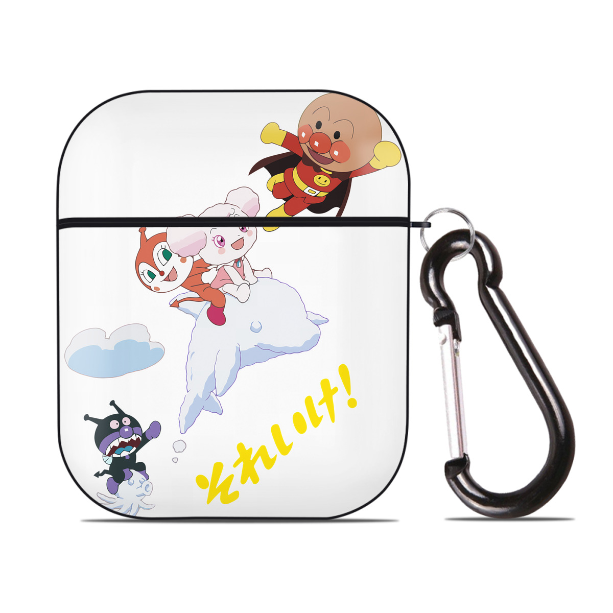 （画像用） アンパンマン Anpanman AirPods 第2世代保護ケース ハードシェル ブラック 耐衝撃・防指紋・カラビナ付き