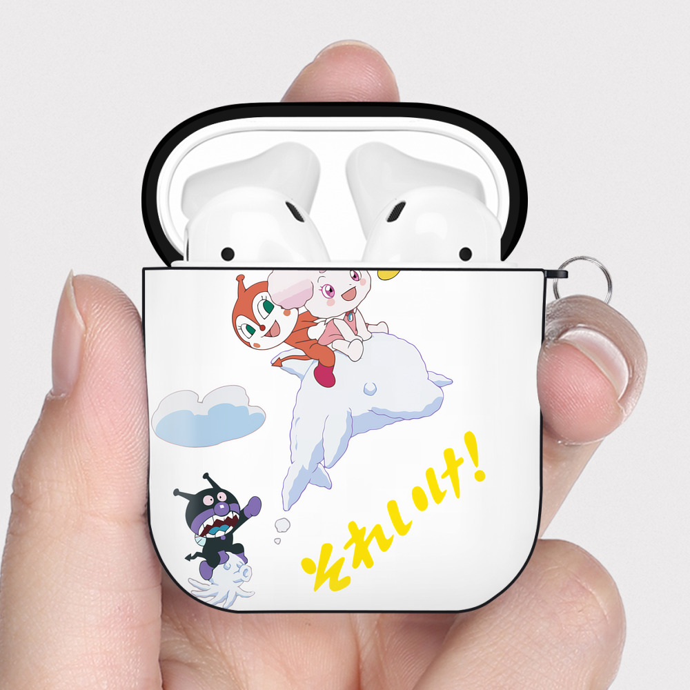 （画像用） アンパンマン Anpanman AirPods 第2世代保護ケース ハードシェル ブラック 耐衝撃・防指紋・カラビナ付き