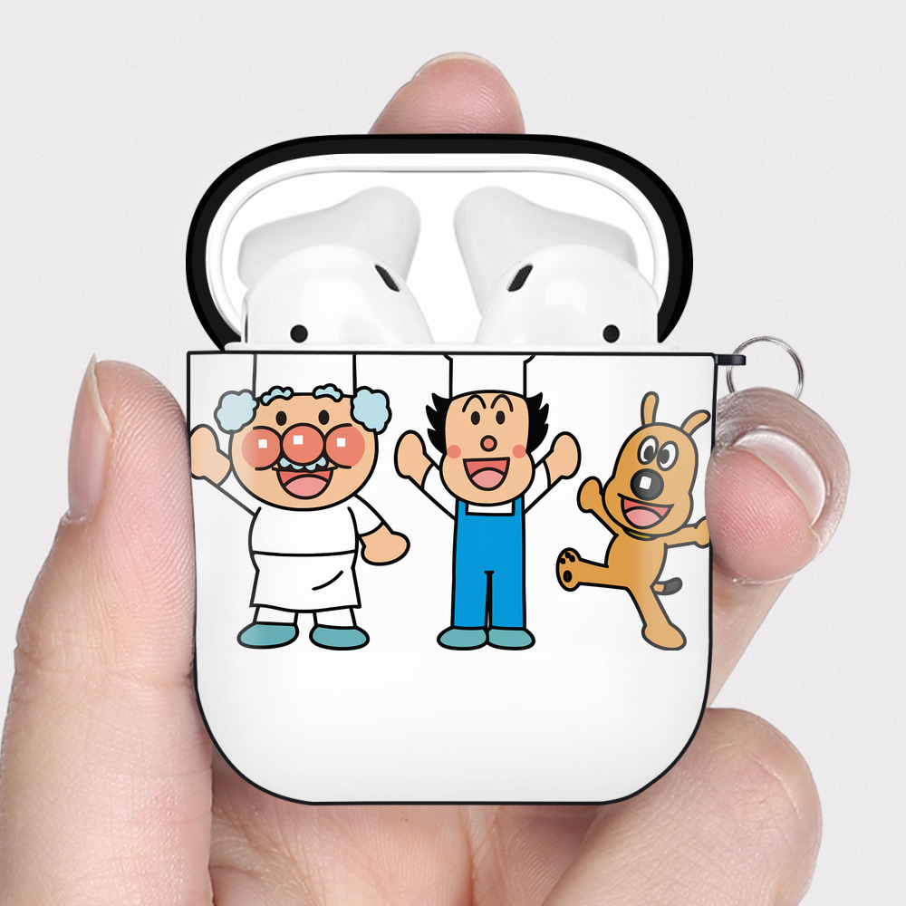 （画像用） アンパンマン Anpanman AirPods 第2世代保護ケース ハードシェル ブラック 耐衝撃・防指紋・カラビナ付き