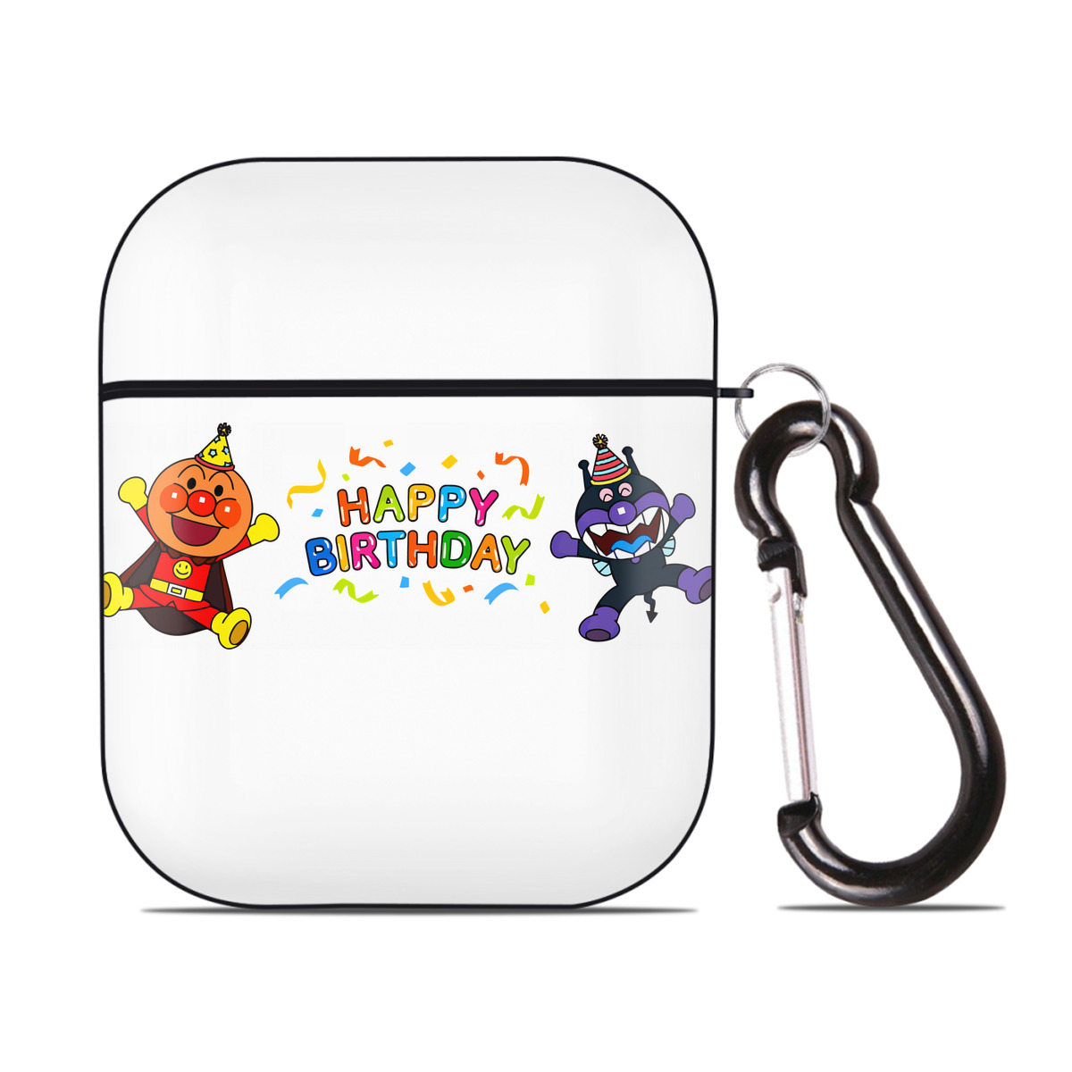 （画像用） アンパンマン Anpanman AirPods 第2世代保護ケース ハードシェル ブラック 耐衝撃・防指紋・カラビナ付き