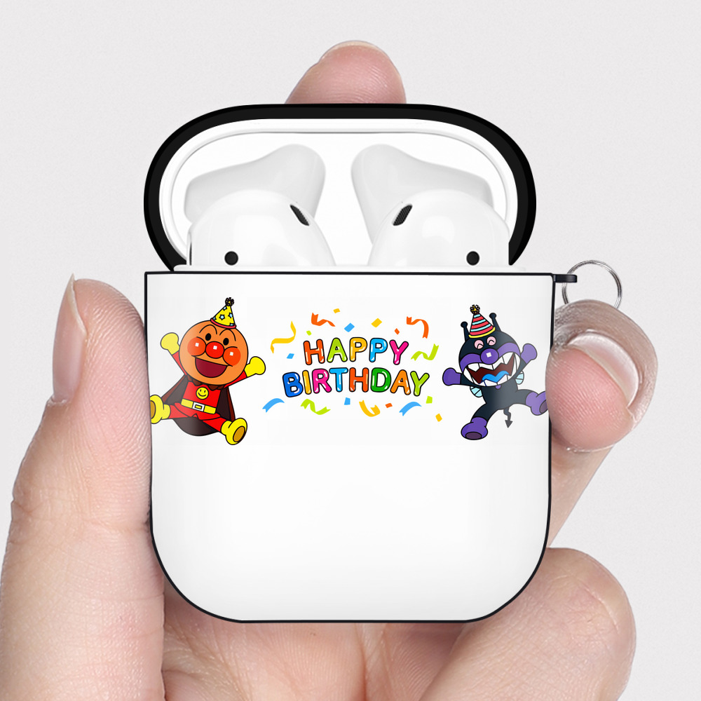 （画像用） アンパンマン Anpanman AirPods 第2世代保護ケース ハードシェル ブラック 耐衝撃・防指紋・カラビナ付き