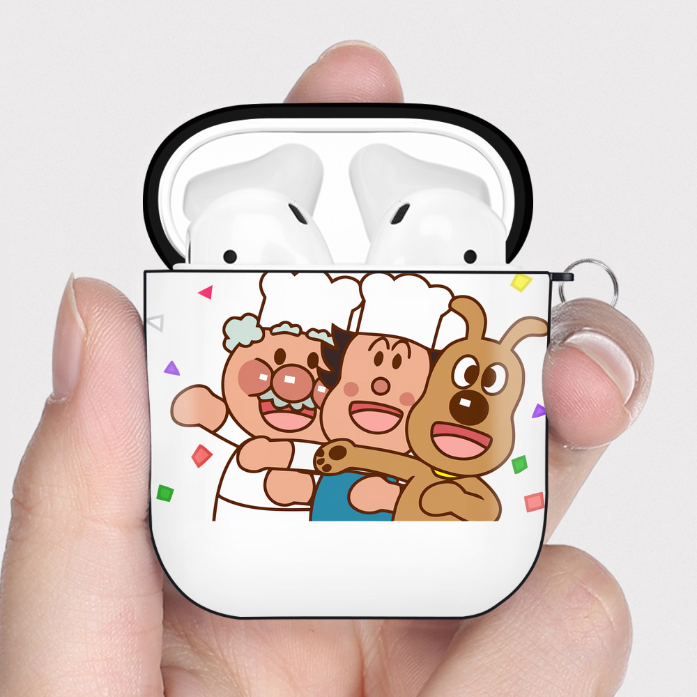 （画像用） アンパンマン Anpanman AirPods 第2世代保護ケース ハードシェル ブラック 耐衝撃・防指紋・カラビナ付き